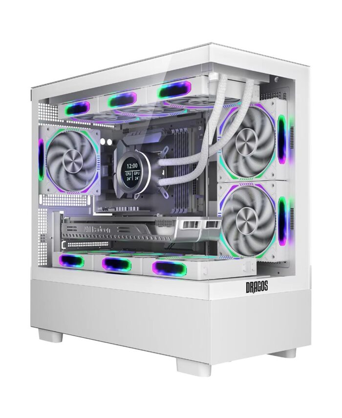 Dragos Basalt Pro 6x Argb Fan USB 3.0 600W 80+ Plus Matx Panoramik Temperli Cam Gaming Kasa Beyaz